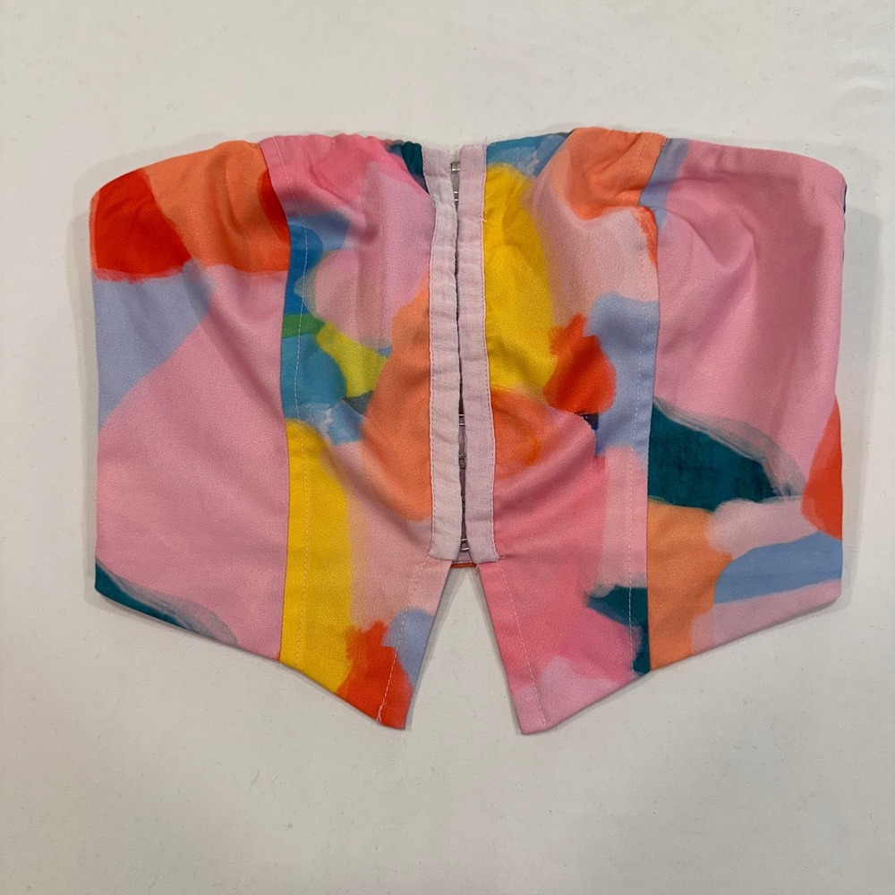 Princess Polly Abstract Print Corset Top Women US 2 Pink Multi Hook Eye Festival